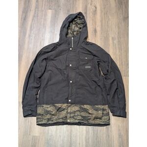 The North Face HyVent Jacket Mens Large Black Camo Hooded Snowboard/Ski Jacket